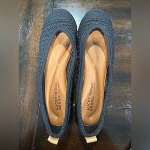 New! Lucky Brand Ortholite Women's Black Knit Emmielu Flat
